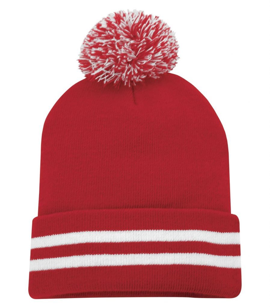 striped cuff pom pom toque C1202